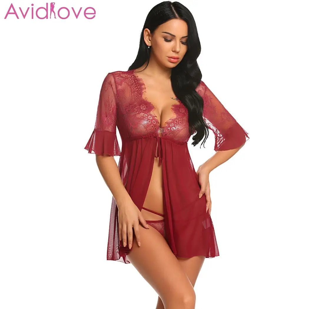 Avidlove женское сексуальное белье, кружевное сексуальное нижнее белье, платье размера плюс, ночная сорочка, летнее Сексуальное эротическое белье, сексуальные костюмы - Цвет: wine red