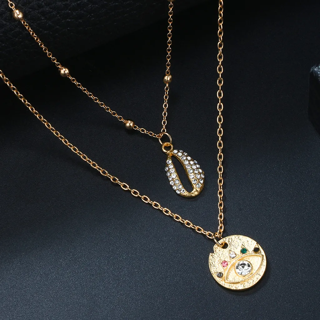 

necklace chain gold Clavicular chain necklace long with pendant shell color eye double necklace jewelry L0415