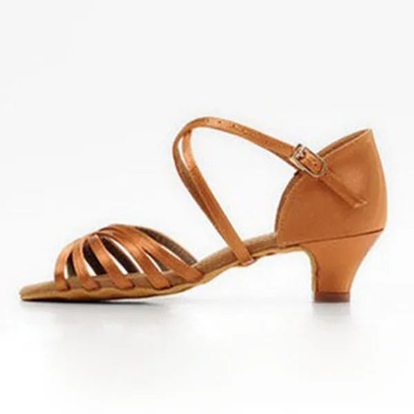 Dark Tan 45 mm heel Обувь для латинских танцев для девочек; BD 603; атласная обувь для маленьких девочек; обувь для латинских танцев; детские сандалии на каблуке; Обувь для бальных танцев на низком каблуке для дома - Цвет: Dark Tan 45 mm heel