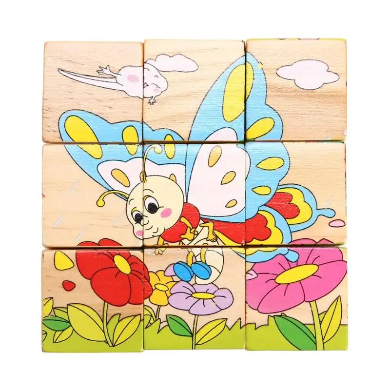 Детские деревянные блоки игрушки Мультяшные животные фрукты овощи транспорт