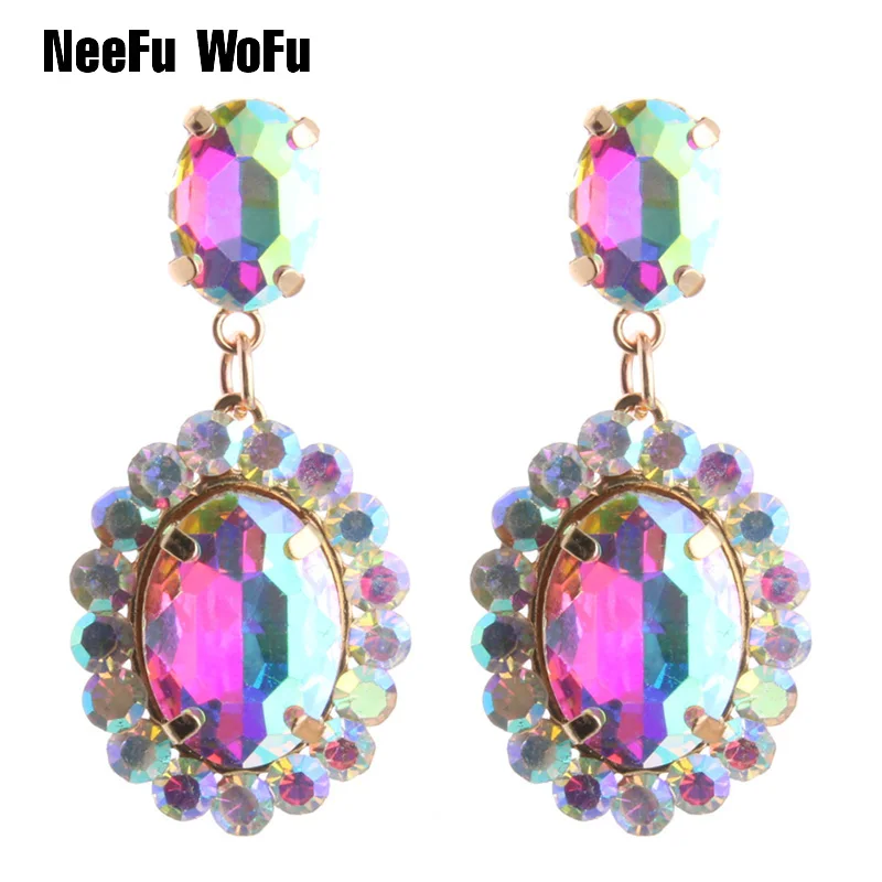 NeeFu WoFu висячие серьги брендовые хрустальные большие Овальные длинные аксессуары