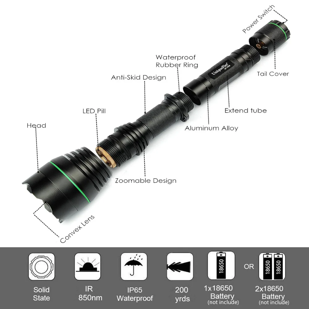 UniqueFire 1508 T38 IR 850 мощный светодиодный фонарик с возможностью масштабирования 3