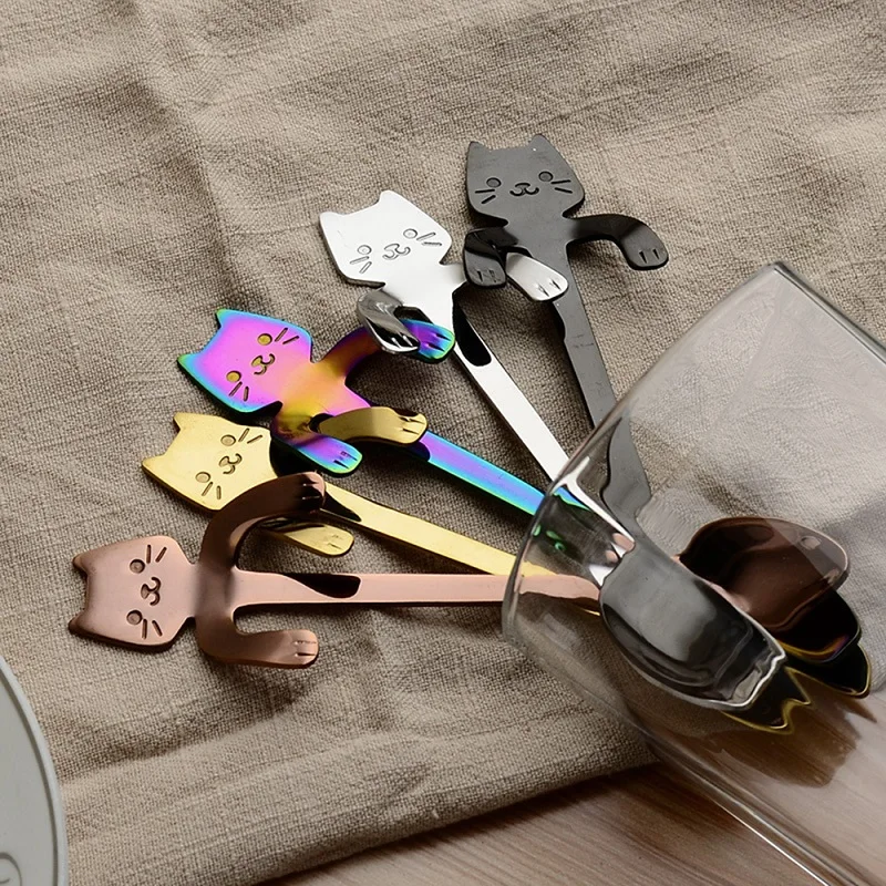 4 шт. мини-ложки из нержавеющей стали для котенка кофе чая десертного напитка