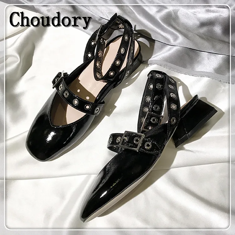 Choudory fashion square toe гладиатор сандалии женщин натуральная кожа летние квартиры