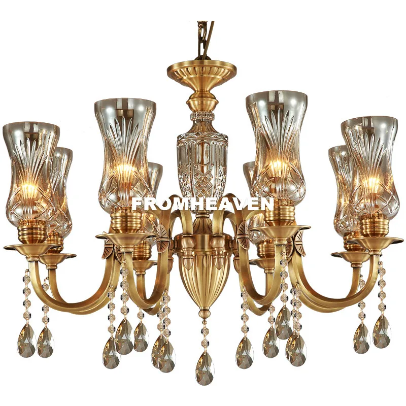 Бесплатная доставка 100% медная подвесная хрустальная люстра Lingting Роскошная LED AC