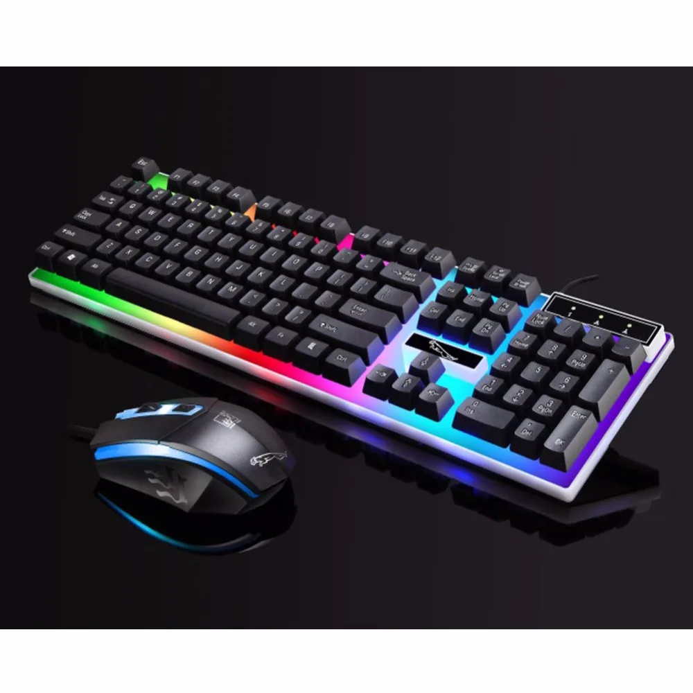 1 Набор прочных модных красочных проводных комбинированных клавиатуры и мыши
