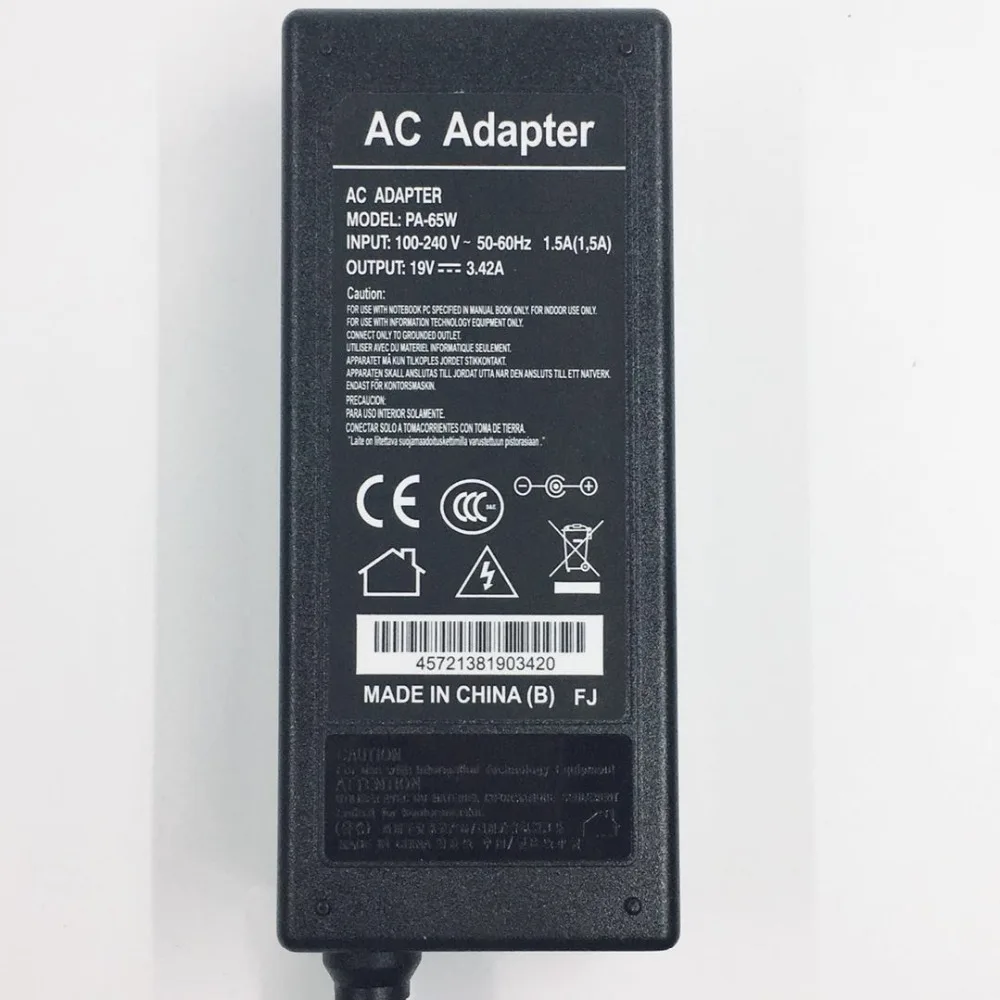 19V 3.42A 5 5*2 5mm 65W адаптер переменного тока для ноутбука Toshiba P300 L450 M800 L670D C660 L650 A300 L700 A500