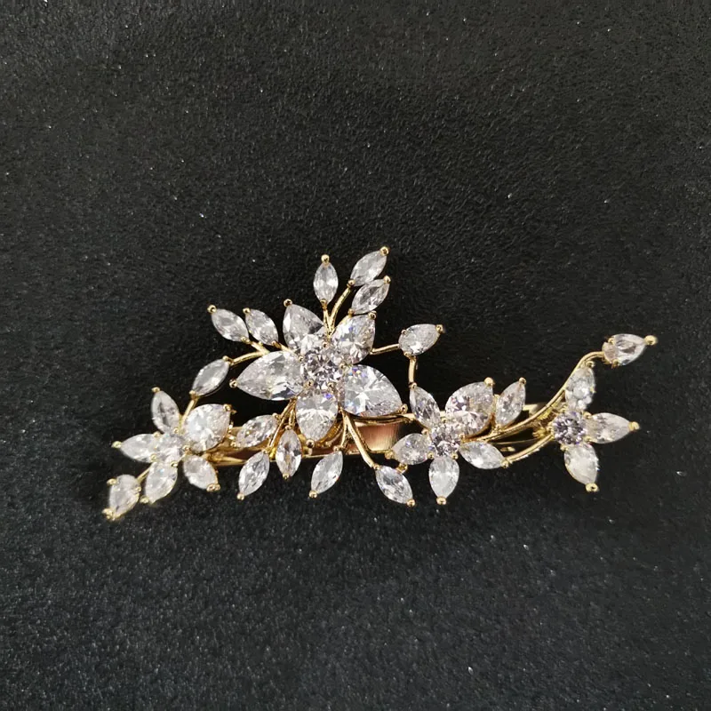 SLBRIDAL Prong Setting Clear Cubic Zirconia Flower свадебные заколки для волос свадебный CZ головной
