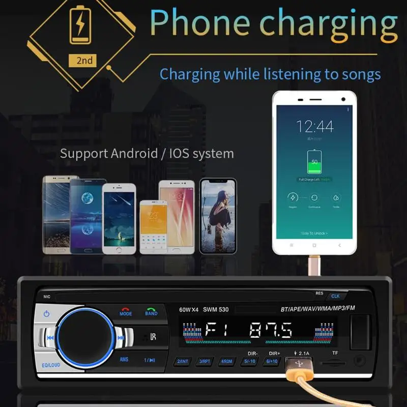 SWM 530 автомобильный аудио MP3 музыкальный плеер радио в тире Bluetooth 4,0 Двойной USB AUX головное устройство с пультом дистанционного управления автомобильный Viedo плеер
