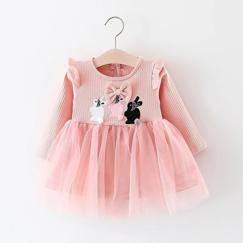 Spring autumn Long Sleeve Baby Cartoon Letter Party Girls Kids Mesh Patchwork Dresses Princess Infants Tutu Dress Vestido C1353 | Мать и
