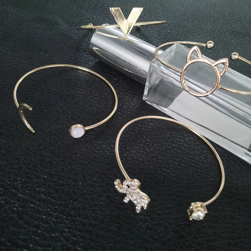 4 шт./компл. женский браслет богемный Браслет в виде слона кошачьей головы Луны V