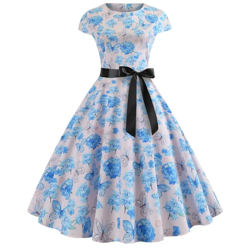 Bebovisi, женское, лето, стиль, короткий, размера плюс, элегантное, Vestidos, Ретро стиль, цветочный принт, повседневное, офисное, ТРАПЕЦИЕВИДНОЕ, Бандажное платье