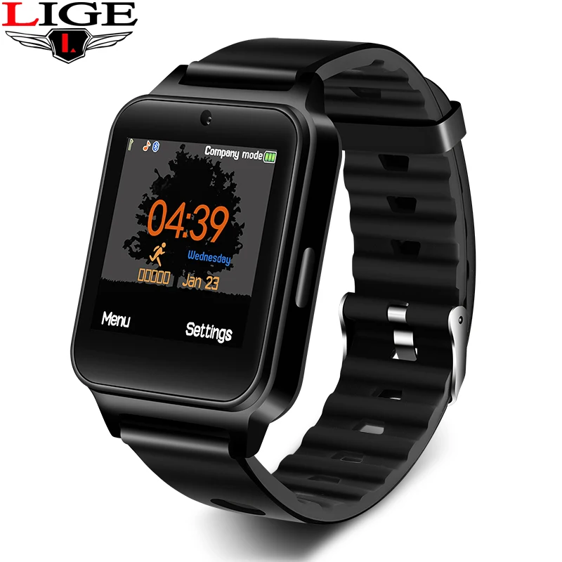 black LIGE новые спортивные Смарт-часы с Bluetooth, шагомер, поддержка sim-карты, музыкальная камера, умные часы для мужчин и женщин, модели Reloj inteligente - Цвет: black