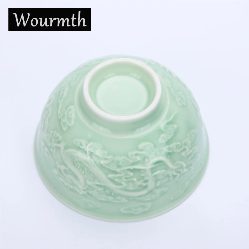 Wourmth, натуральная керамика для здоровья, тиснение, ремесло, 4,5 дюймов, чаша, китайский стиль, чаша из Celadon, домашняя, из костяного фарфора, миска для рисового супа, посуда