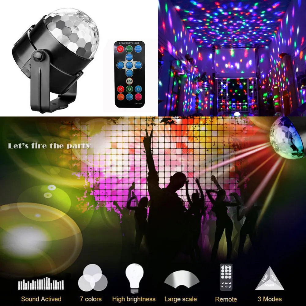 

Karaoke Machine Party Lights 3W Disco Ball DJ LED 7 Colors Sound Activated Portable Stage Light For Festival Bar Club Party