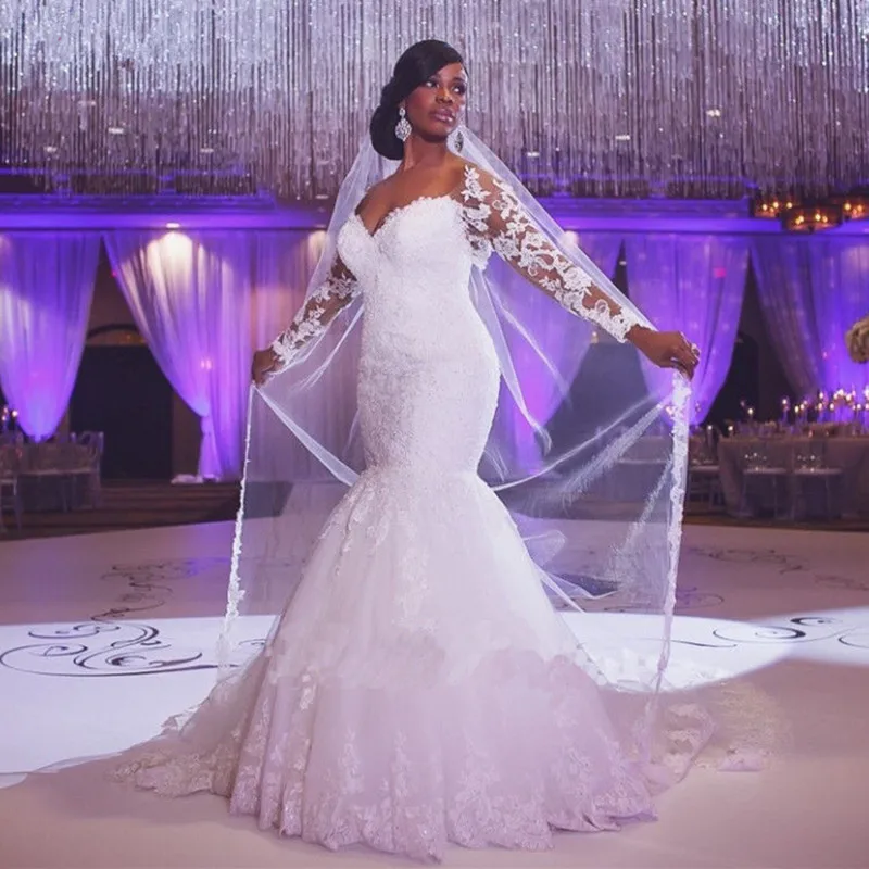 

Vestido De Noiva 2022 White Wedding Dress Mermaid Sweetheart Long Sleeves Appliques Lace Saudi Arabic Wedding Gown Bridal Dress