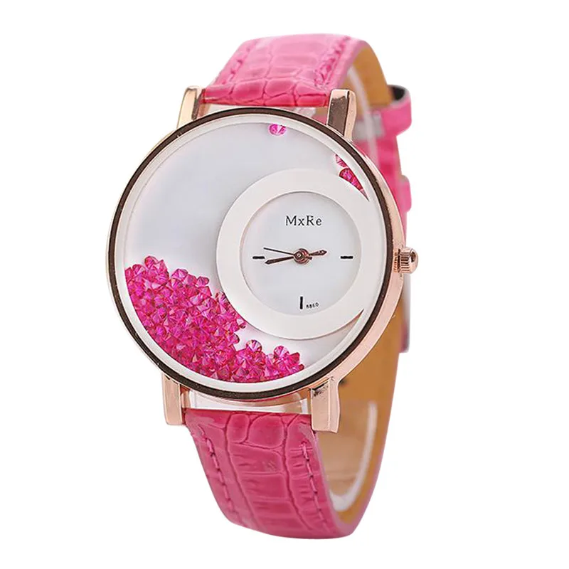 Hot Pink Relogio Feminino De Lux Marque зыбучие пески маленькие Бриллианты Женские часы Montre Femme Acier Inoxydable@ 50 - Цвет: Hot Pink