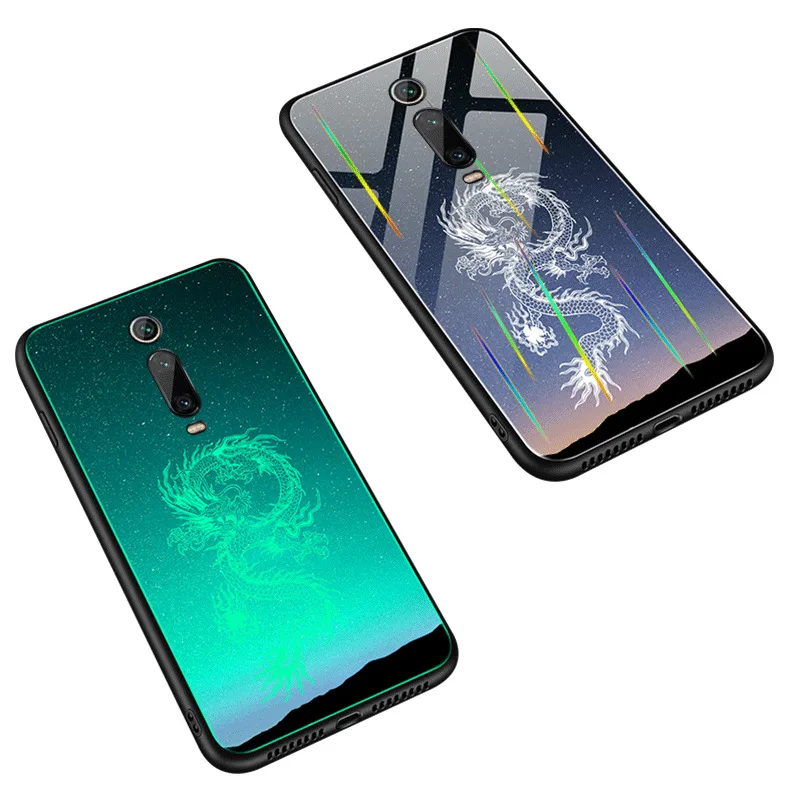 Laser Lu mi nous для Xiaomi mi 9T Pro 9T 9 Lite CC9 CC9E 6X A2 A3 Red mi K20 Note 8 7 глянцевый ударопрочный чехол из закаленного стекла - Цвет: Dragon
