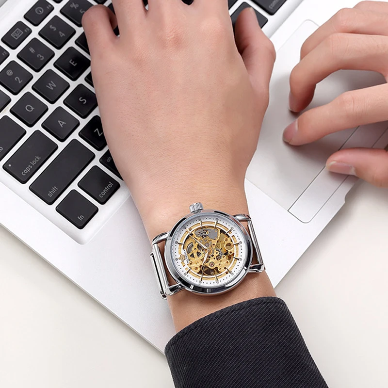 Часы-скелетоны Мужские автоматические механические модные Прозрачные наручные