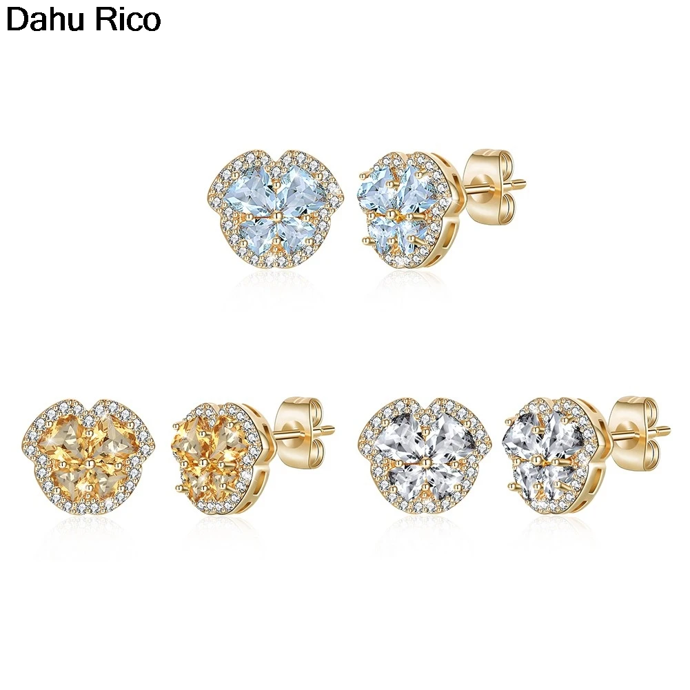 Женские винтажные серьги гвоздики three oorknopjes boucles синие желтые прозрачные цвета