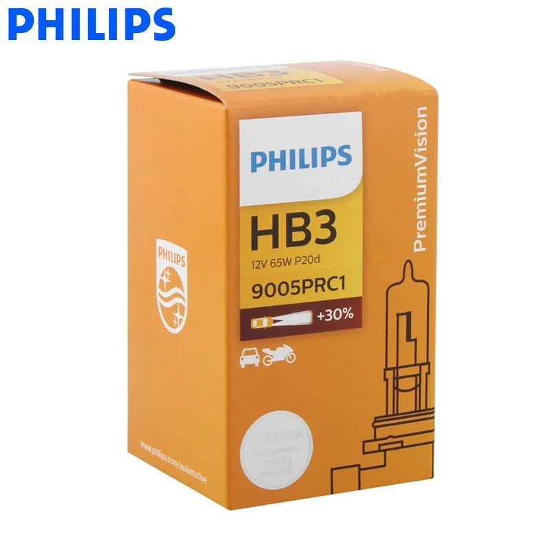 Philips HB3 9005 12 в 65 Вт P20d оригинальная автомобильная фара Премиум видения стандартная