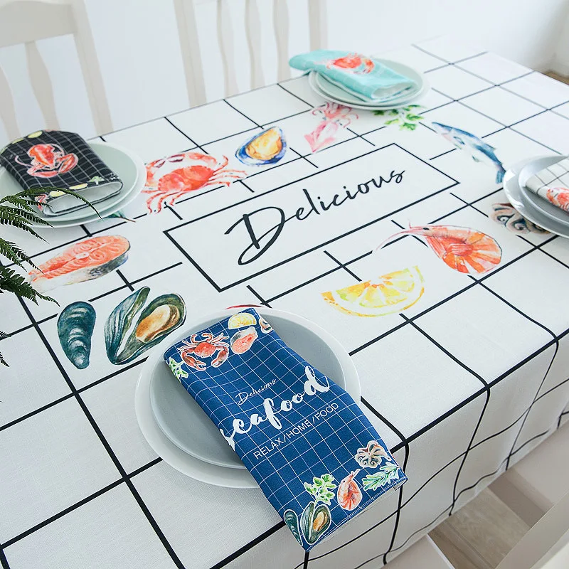 Современная простая морепродукты хлопок и лен влагостойкая скатерть ткань