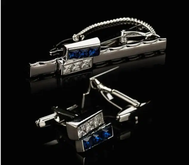 3 компл./лот классические роскошные запонки с синим кристаллом зажим для галстука