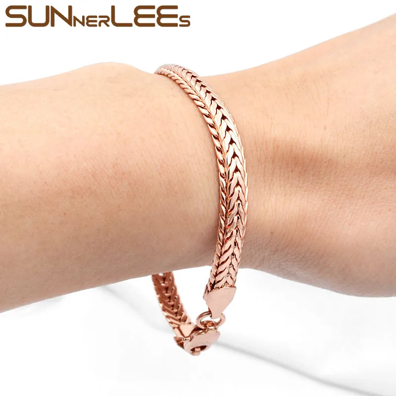 SUNNERLEES модные ювелирные изделия цвета розового золота ожерелье браслет набор 6 мм