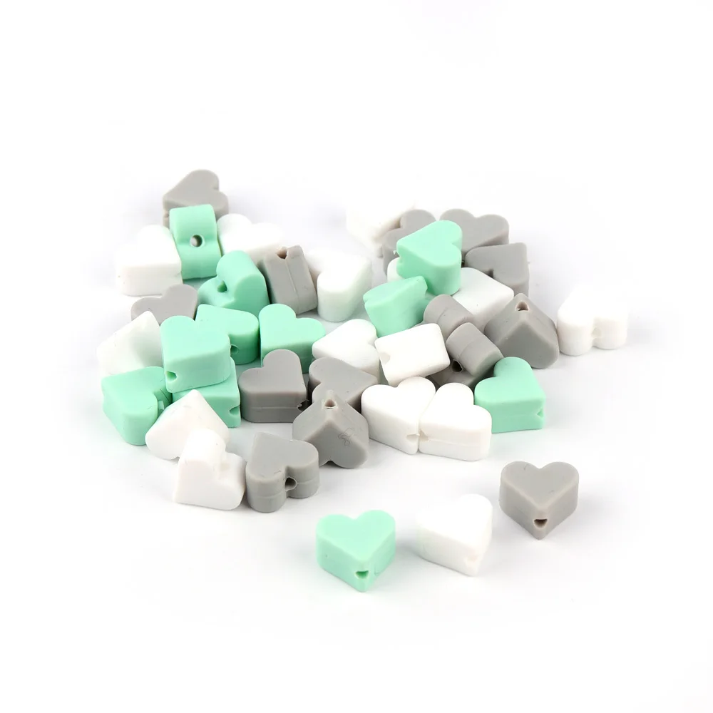 Collar de dentici&oacute;n para beb&eacute;, cuentas de silicona de grado alimenticio, en forma de coraz&oacute;n, 14x13x9mm, 30 unidades-5
