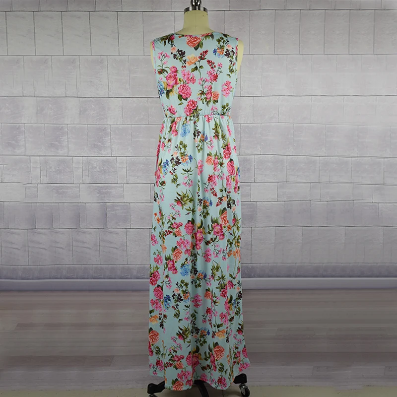 Мама и дочь платья Мать летнее без рукавов цветочный с О-образным вырезом