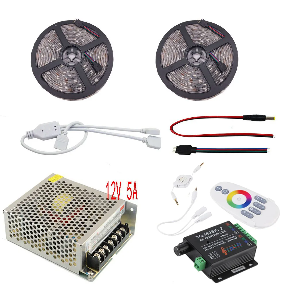 5050 SMD RGB набор светодиодных лент 5 м 20 DC12V 30led/M светодиодный гибкий свет + TQ Music2 RF