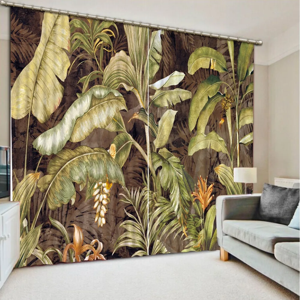 Пользовательские шторы с изображением масляной живописи листья Затемненные 3D