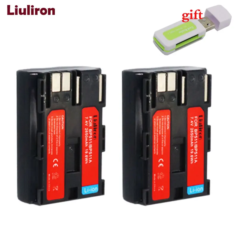 2 Pack Battery BP-511 BP-511A BP 511A для Камера Батарея BP511 BP 511 для цифровой однообъективной зеркальной камеры Canon EOS 40D 300D 5D 20D 30D 50D 10D D60 G6 L10 - Цвет: 2 Pack Battery