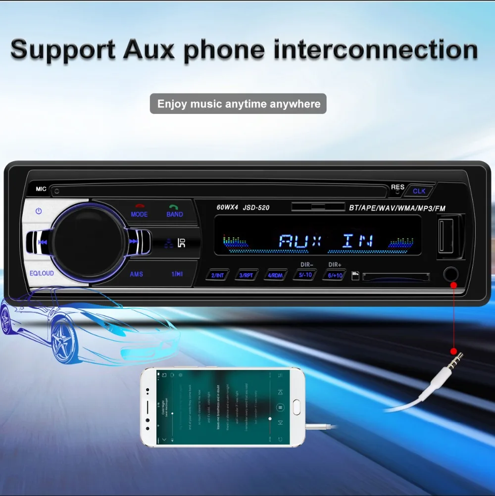 Авто Радио стерео радио Bluetooth FM Aux Вход приемник SD USB JSD-520 12 В в-тире 1 Дин MP3 мультимедийный плеер
