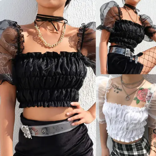 Летняя модная женская Повседневная шифоновая блузка с пышными рукавами для