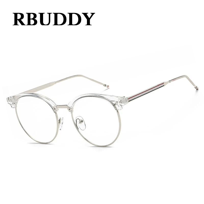 R4 RBUDDY Очки прозрачные Рамка из сплава Полосатые компьютерные очки Поддельные прозрачные линзы прозрачные Половина металлических очков для женщин Мужчины - Цвет оправы: R4