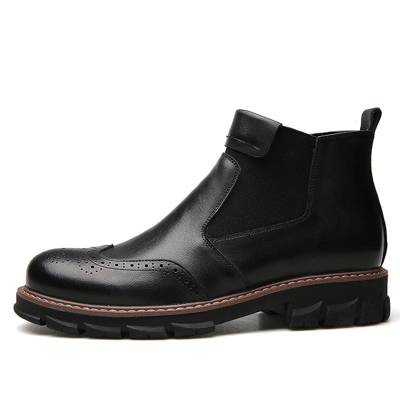Spring Black Misalwa/ботинки для мальчиков в стиле ретро; год; коллекция года; короткая свадебная обувь; Мужская обувь с перфорацией типа «броги»; классические черные ботинки из спилка; зимние туфли без каблуков для снега - Цвет: Spring Black