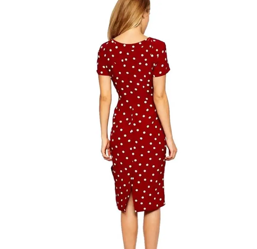 Женское офисное платье-карандаш в горошек красное элегантное облегающее платье