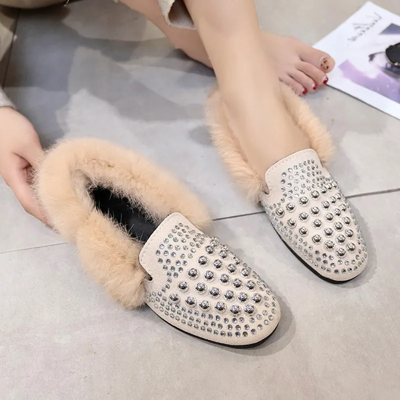 Bling металлическими шариками мягкая обувь на плоской подошве женские мокасины