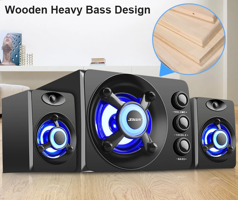 SADA D-208 USB цветные bluetooth-колонки светодиодный стерео мощный бас, Hi-Fi 3D объемный сабвуфер для ноутбука телефона ПК компьютера