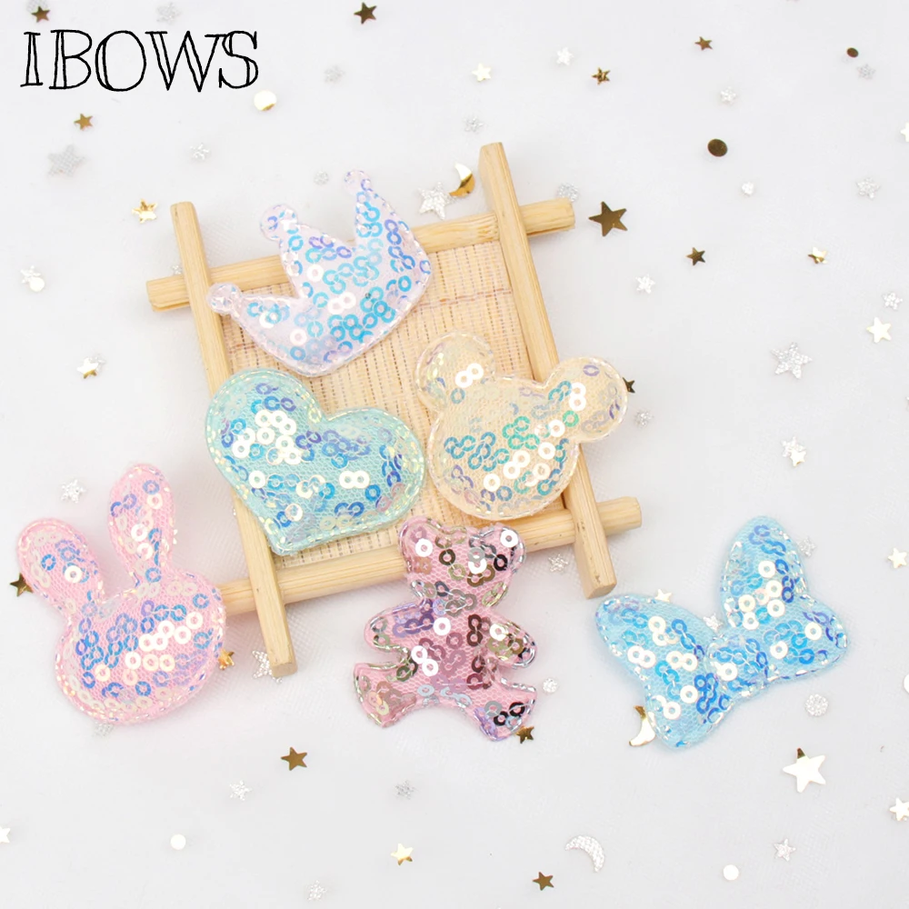 IBOWS 10 шт. аппликации с блестками сердце Корона односторонние патчи DIY аксессуары для головы аксессуары игрушки патчи Скрапбукинг наклейка