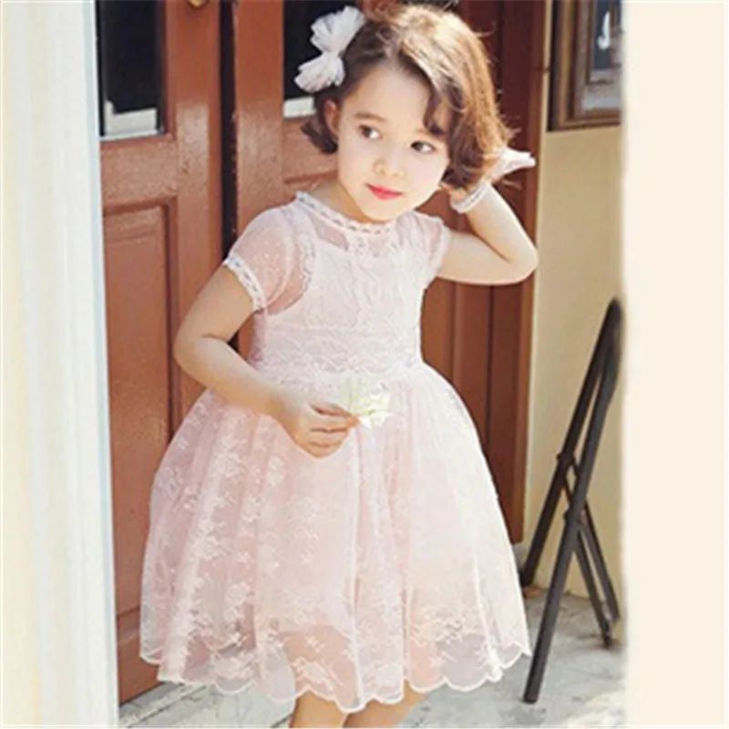 Платье для маленьких девочек Розовый Бежевый Дети принцессы кружевное