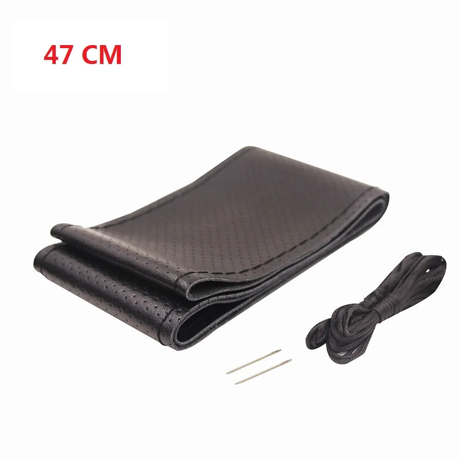 BLACK BLACK 47CM Натуральная кожа 42 45 47 50 см Автобус Грузовик тяжелый автомобиль чехол рулевого колеса автомобиля для BENZ IVECO Renault MAN SCANIA VOLVO DAF FIAT - Название цвета: BLACK BLACK 47CM