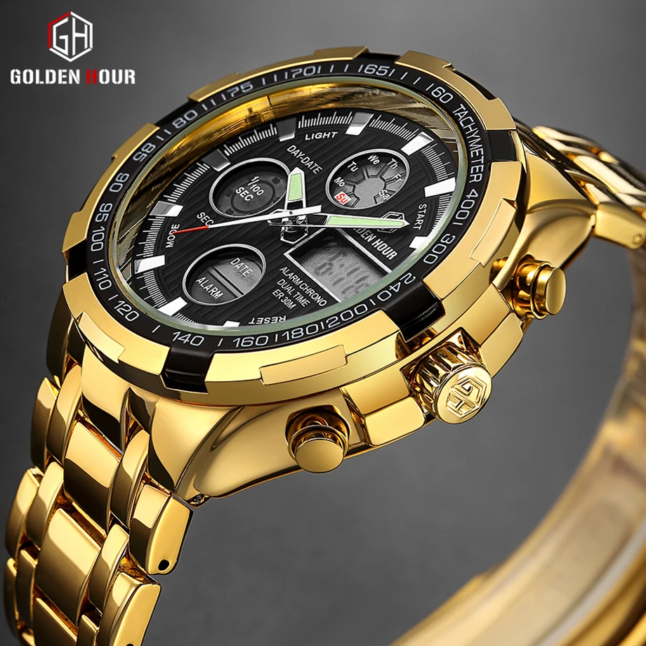 Мужские часы GOLDENHOUR Автоматические цифровые армейские спортивные erkek kol saati