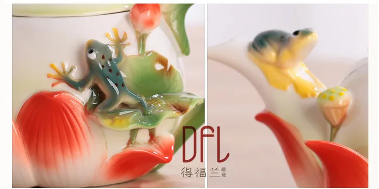 3D эмалированный кофейник, креативный фарфоровый чайник в форме лягушки лотоса, керамическая посуда из костяного фарфора