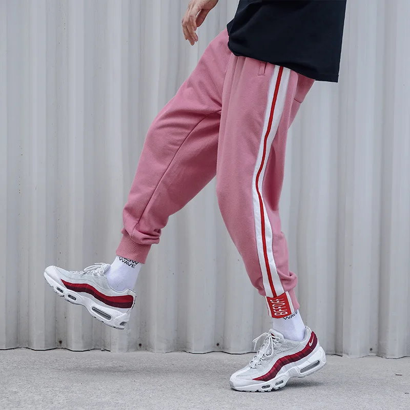 Мужские спортивные брюки из полиэстера розовый черный | Мужская одежда