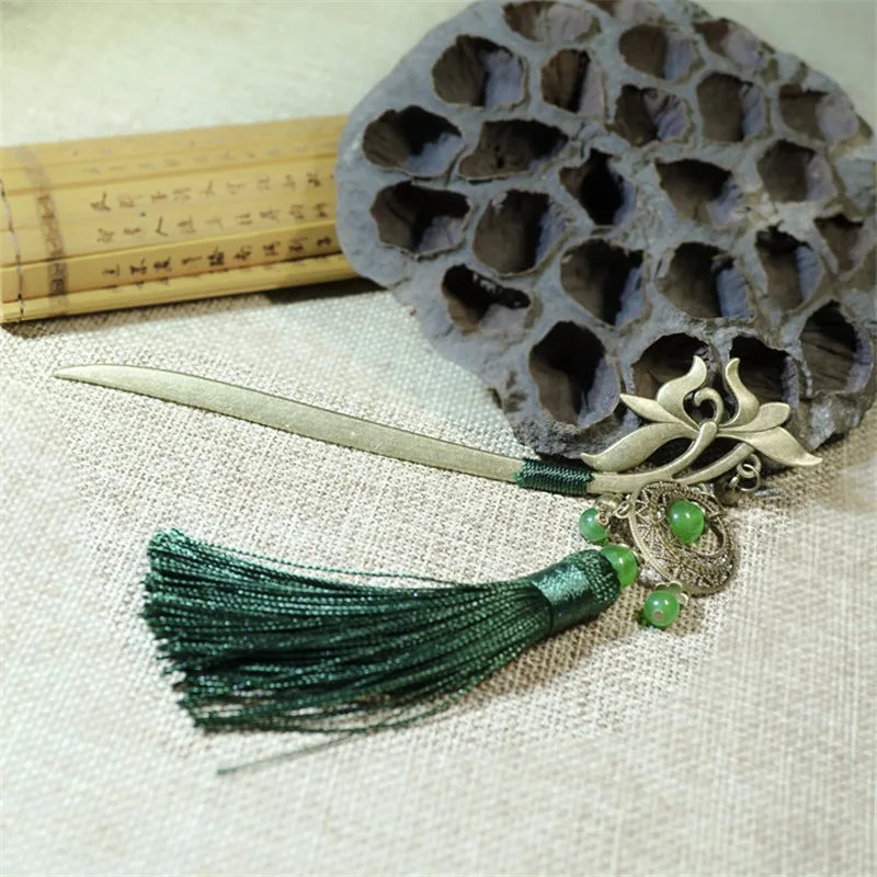 Женские вертикальные заколки для волос зеленые ретро с кисточками украшения