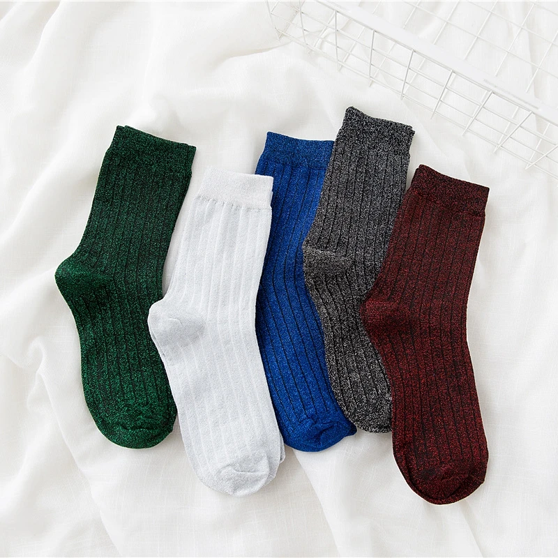 Блестящие шелковые женские носки модные блестящие на весну и осень Лидер