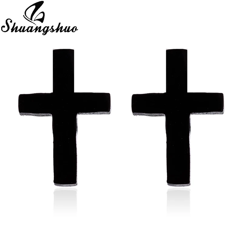 Black Earrings Shuangshuo, длинные висячие серьги из нержавеющей стали для женщин, серебряные серьги-капли с крестиком, маленькие серьги, ювелирные изделия oorbellen femme - Окраска металла: Black Earrings