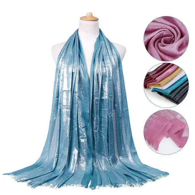 Блестящие хлопковые шарфы с кисточками серебряные повязка на голову вискозные